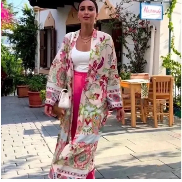 Zara Floral Kimono Belted Long Robe Women Size XS NEW NWT 7864/029